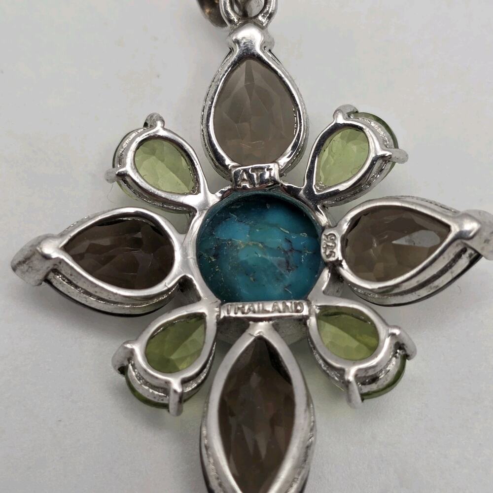 ATI Thailand Sterling Silver Turquoise Peridot Quartz Flower Pendant - Picture 9 of 11